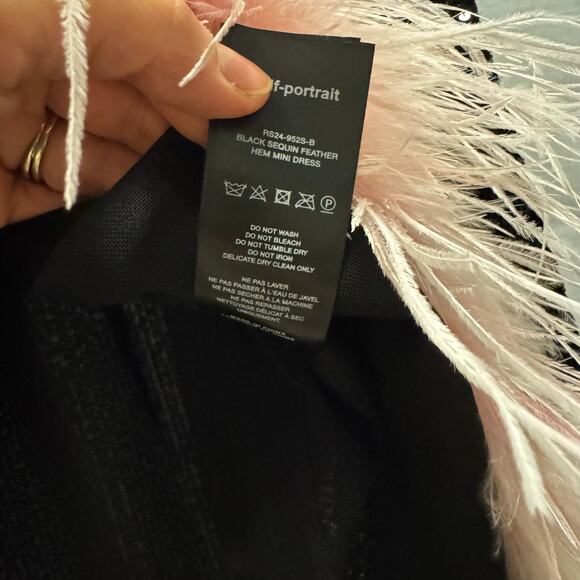 Self Portrait Black Sequin Feather Mini Dress Size 0 | Long Sleeve Party Dress - Picture 7 of 8